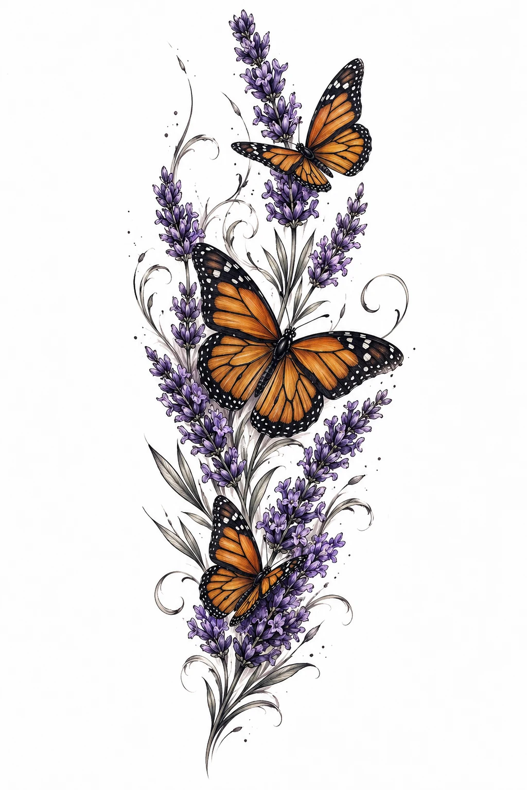 Lavender and Monarch Pairing — floral and butterfly sleeve tattoo style outfit