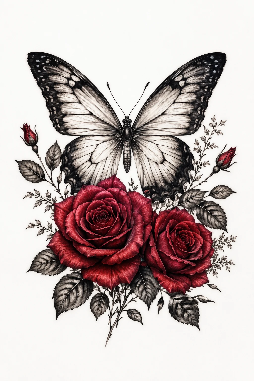 Romantic Rose Wing Butterfly — floral butterfly tattoo design style outfit