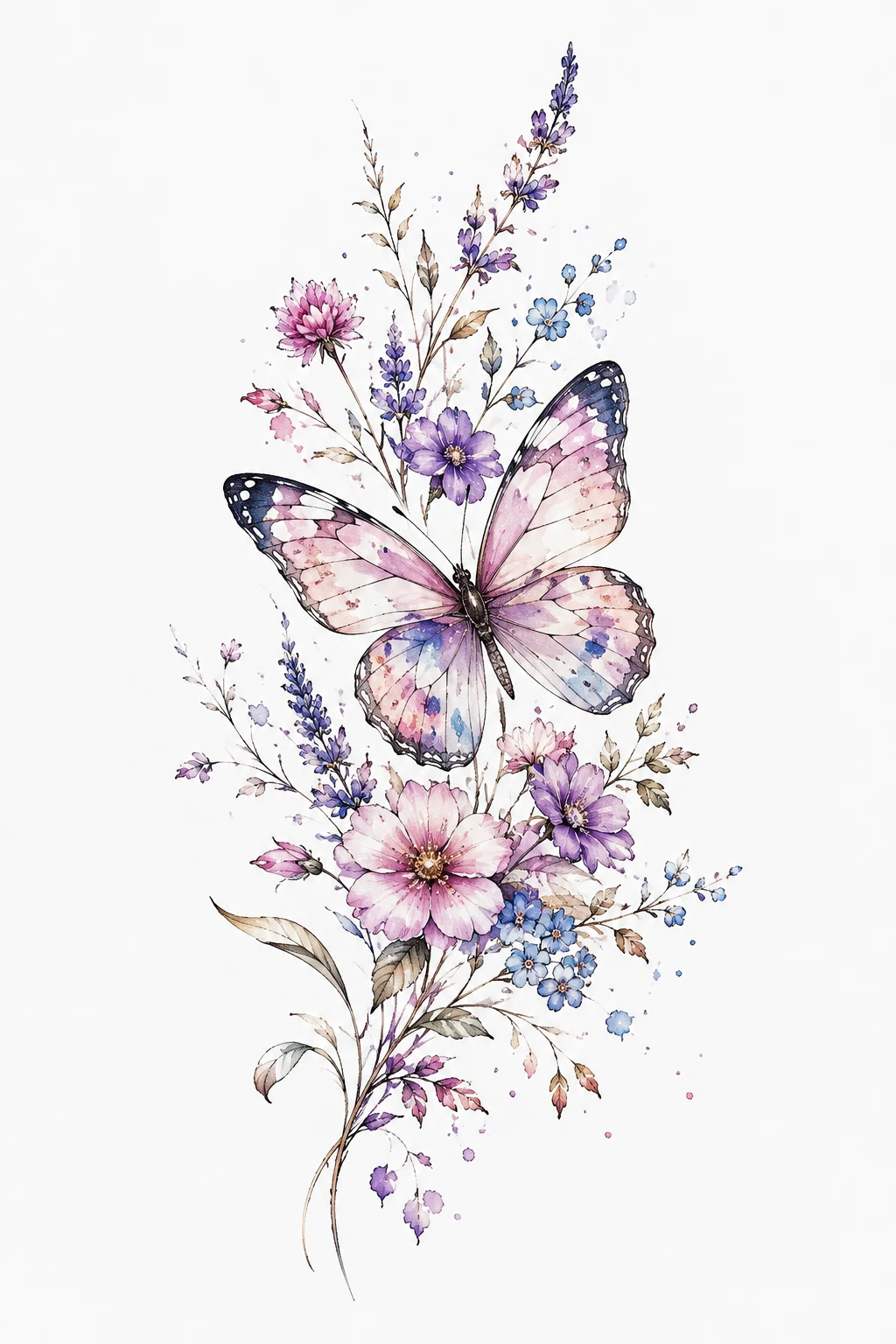 Watercolor Wildflower Butterfly — floral butterfly tattoo design style outfit