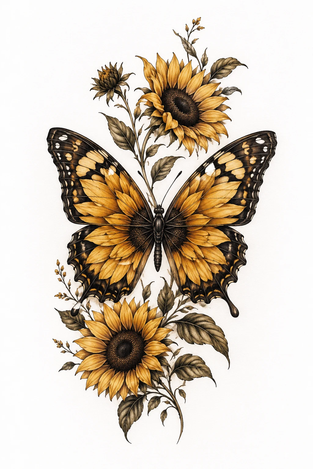 Sunflower Butterfly Statement — floral butterfly tattoo design style outfit
