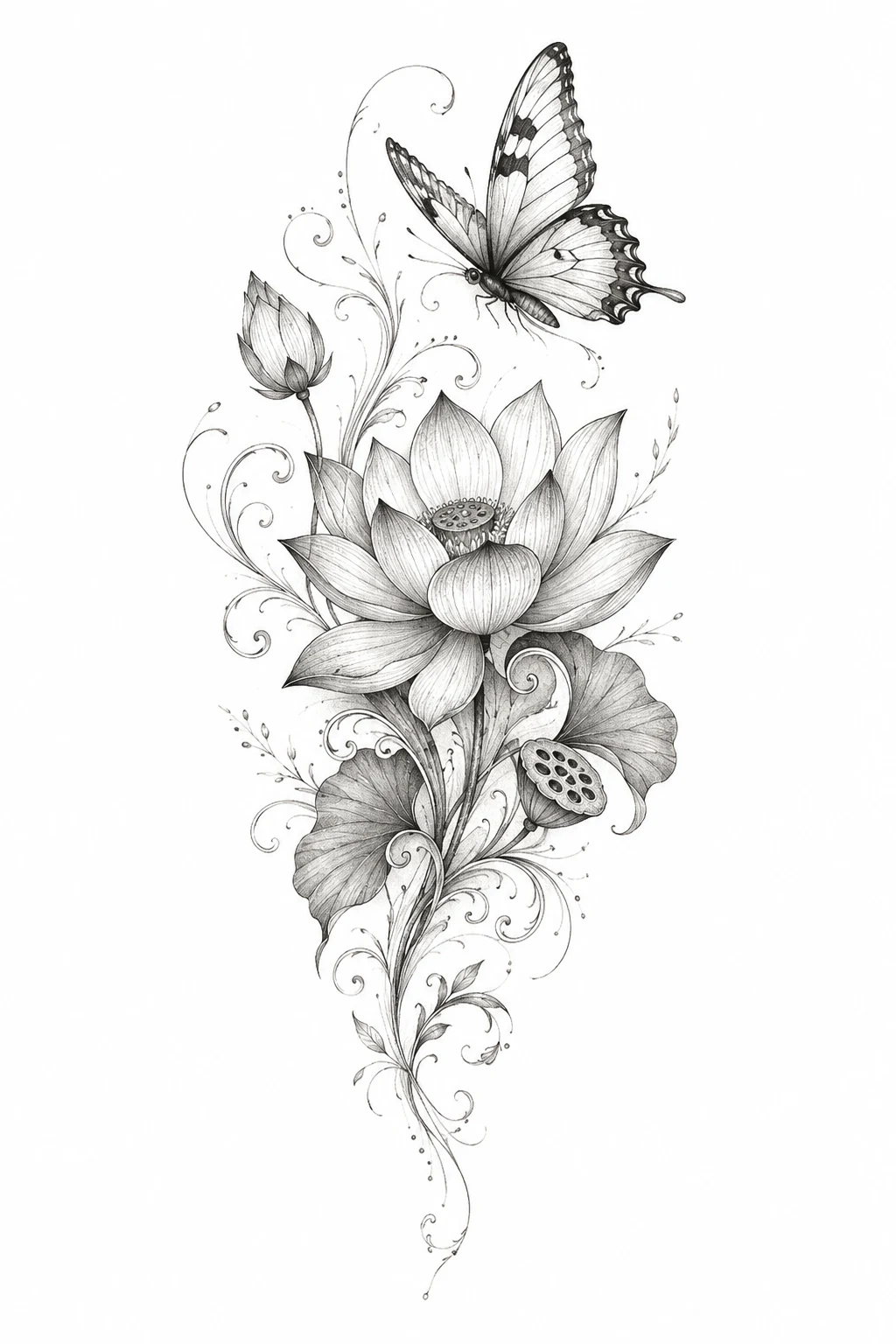 Lotus and Butterfly Transformation — floral butterfly tattoo design style outfit