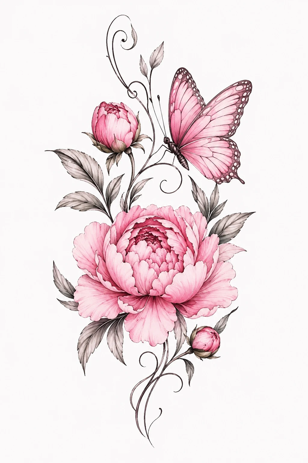 Pink Peony Butterfly — floral butterfly tattoo design style outfit