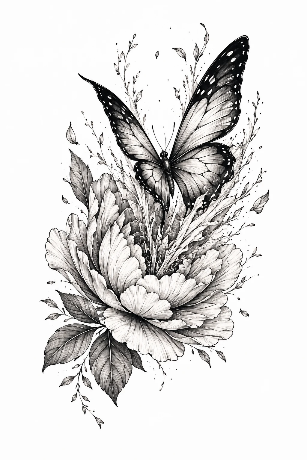 Butterfly Emerging From a Flower — flower and butterfly tattoo style outfit