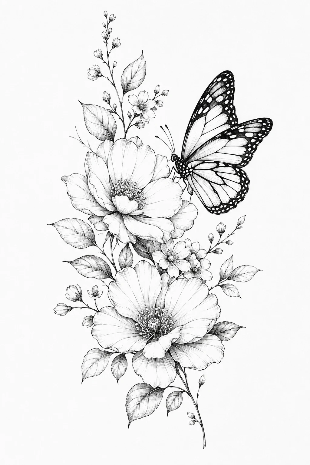 Flower and Butterfly Tattoo Outline — flower and butterfly tattoo style outfit
