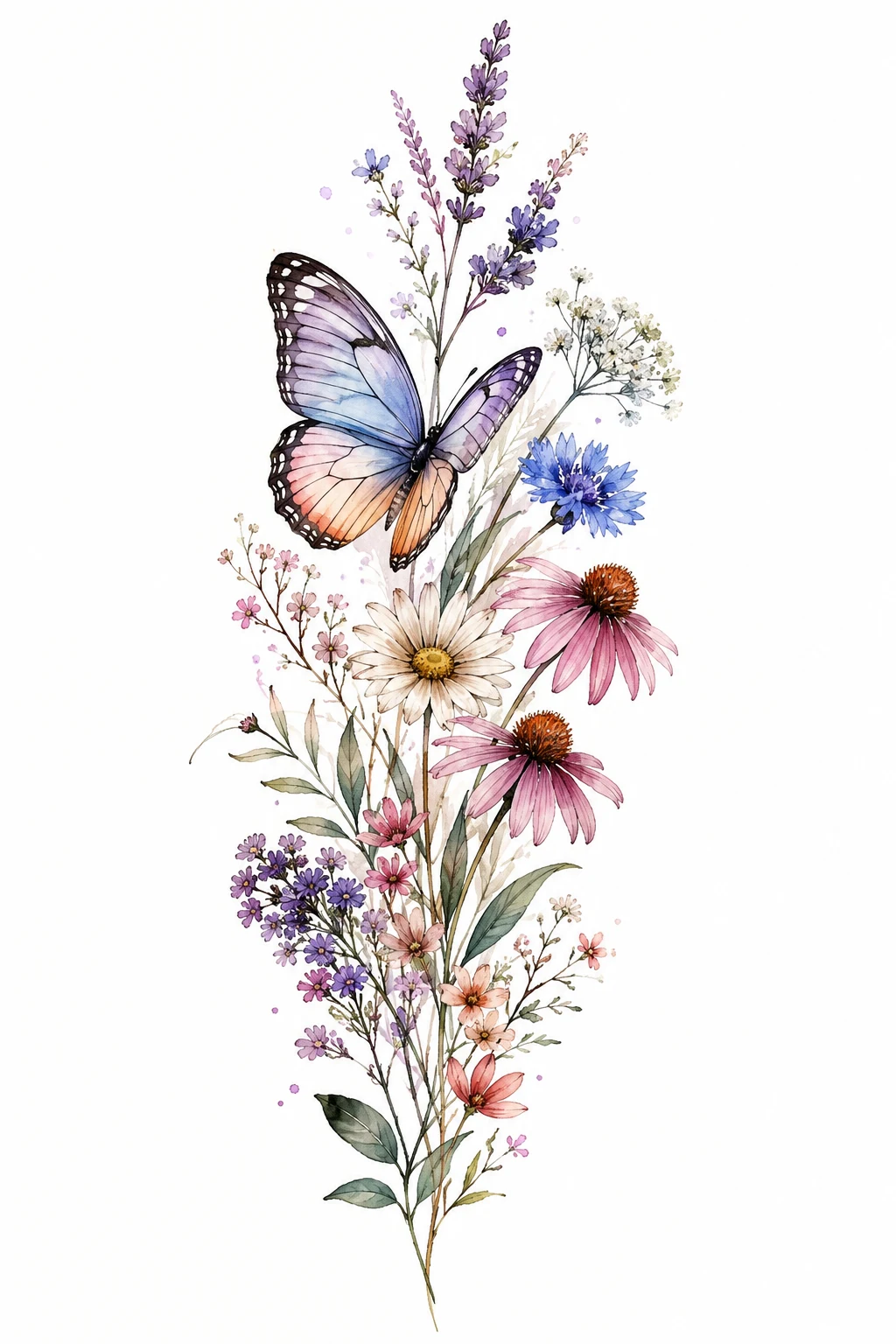 Watercolor Butterfly & Wildflowers — flower and butterfly tattoo style outfit