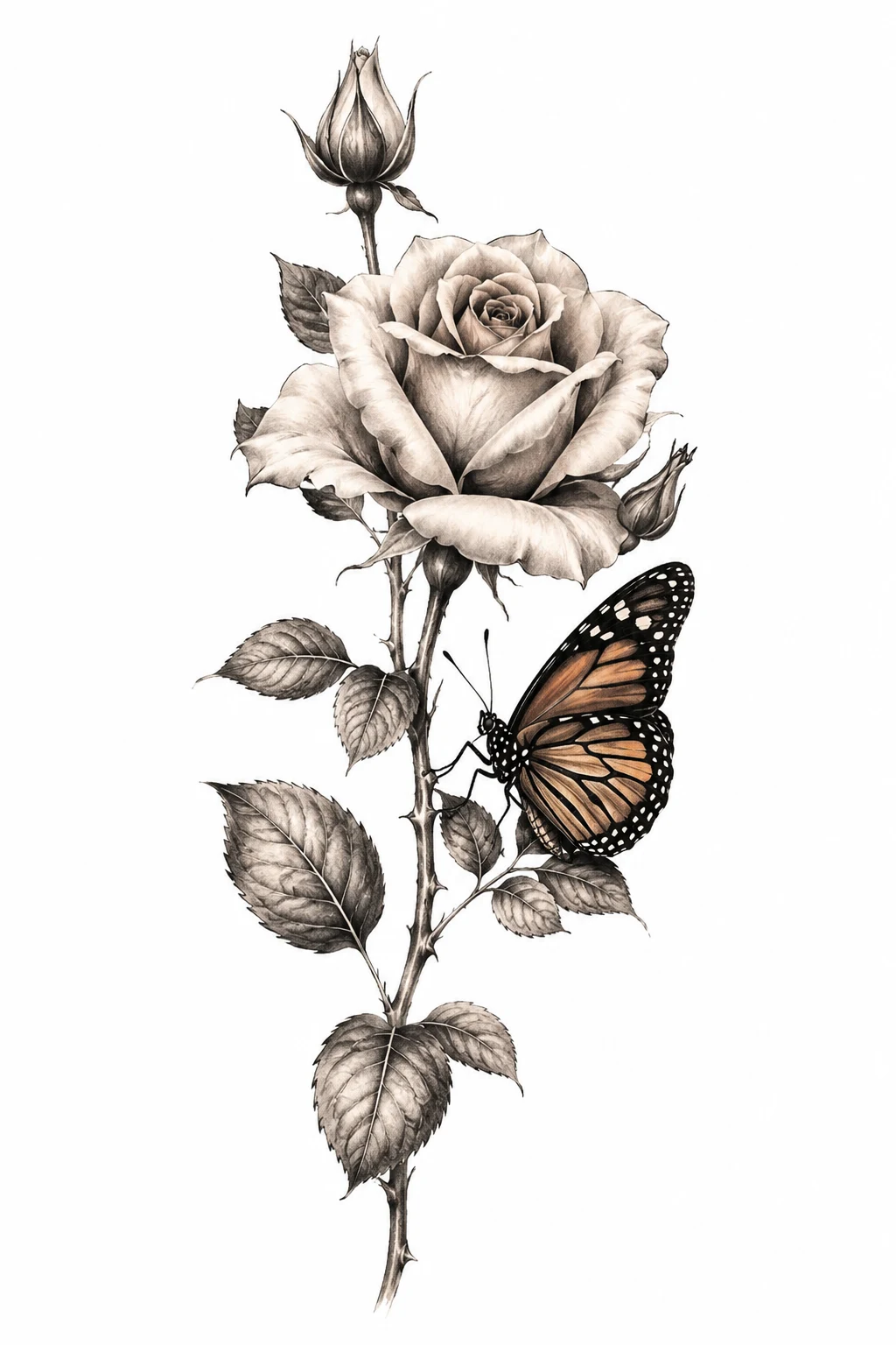 Butterfly on a Rose Stem — flower and butterfly tattoo style outfit