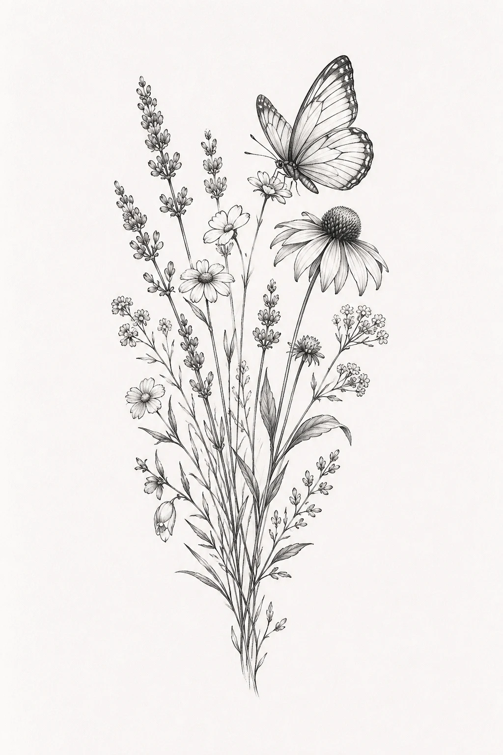 Fine-Line Wildflower Butterfly — flower and butterfly tattoo style outfit