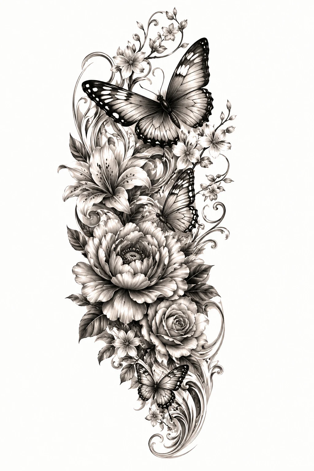 Flower and Butterfly Tattoo Half Sleeve — flower and butterfly tattoo style outfit