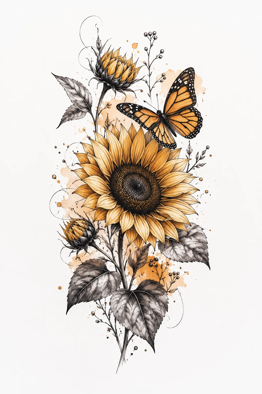 Sunflower & Monarch Design — flower and butterfly tattoo style outfit