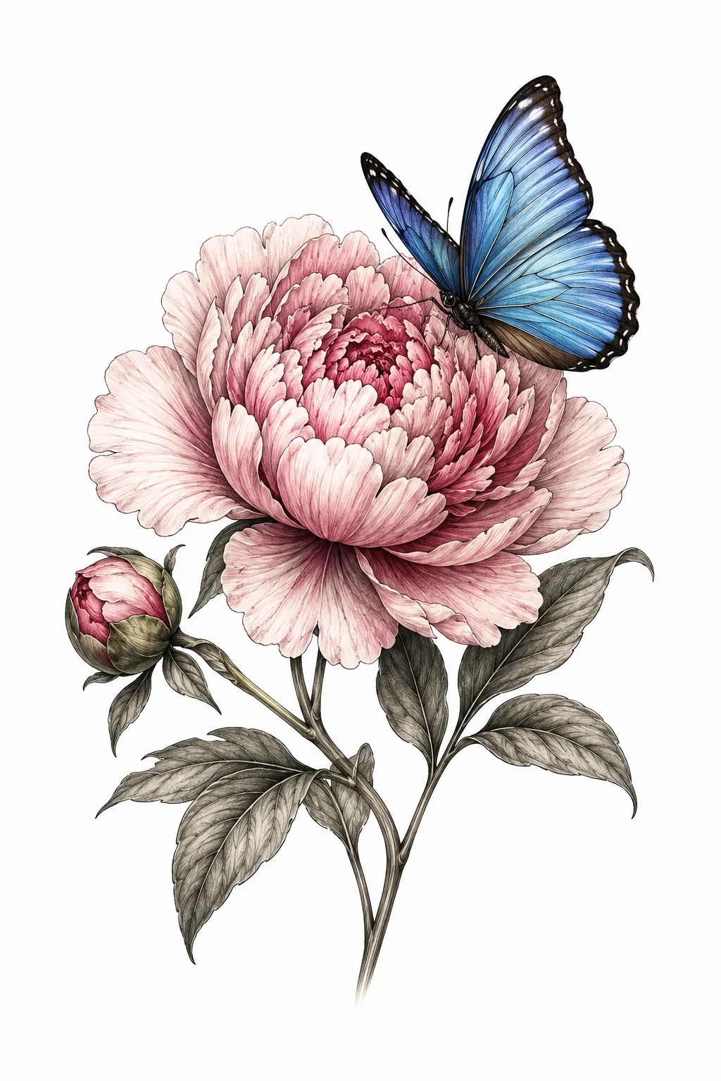 Peony & Blue Morpho Butterfly — flower and butterfly tattoo style outfit