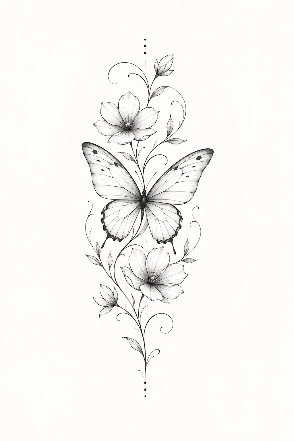 Minimalist Fine-Line Butterfly — flower butterfly tattoo style outfit