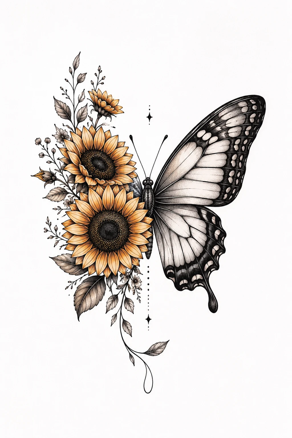 Sunflower Butterfly — flower butterfly tattoo style outfit