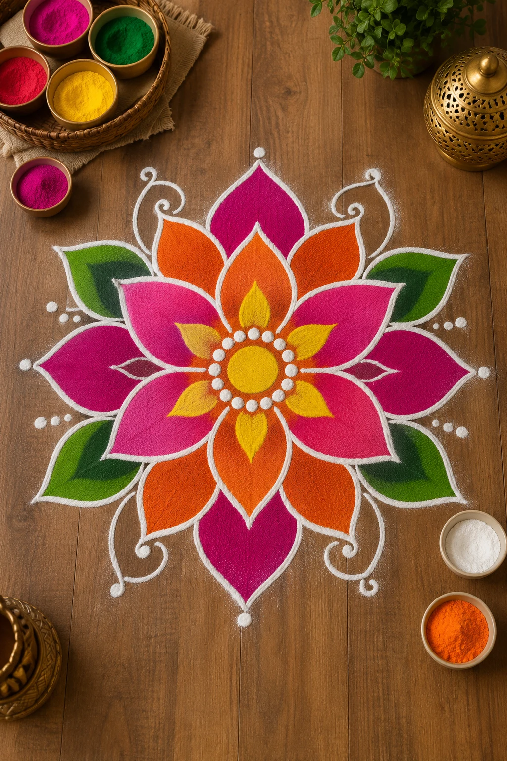 Classic Lotus Glow — free hand rangoli designs with colours style outfit