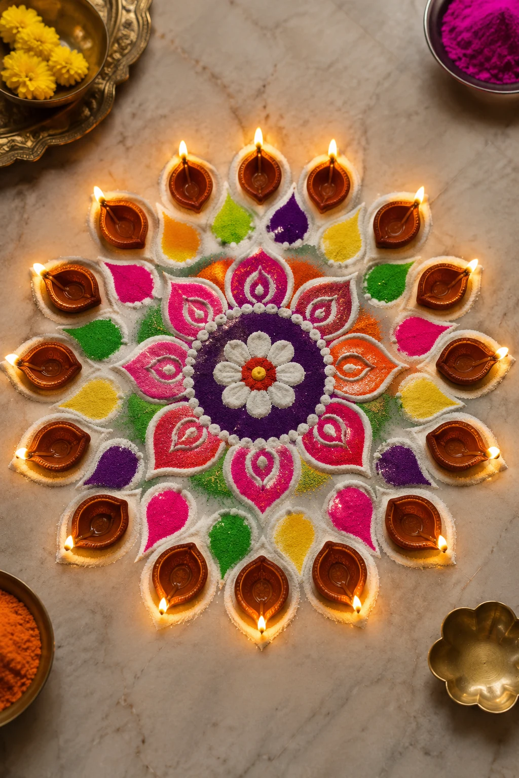 Diwali Diya Circle — free hand rangoli designs with colours style outfit