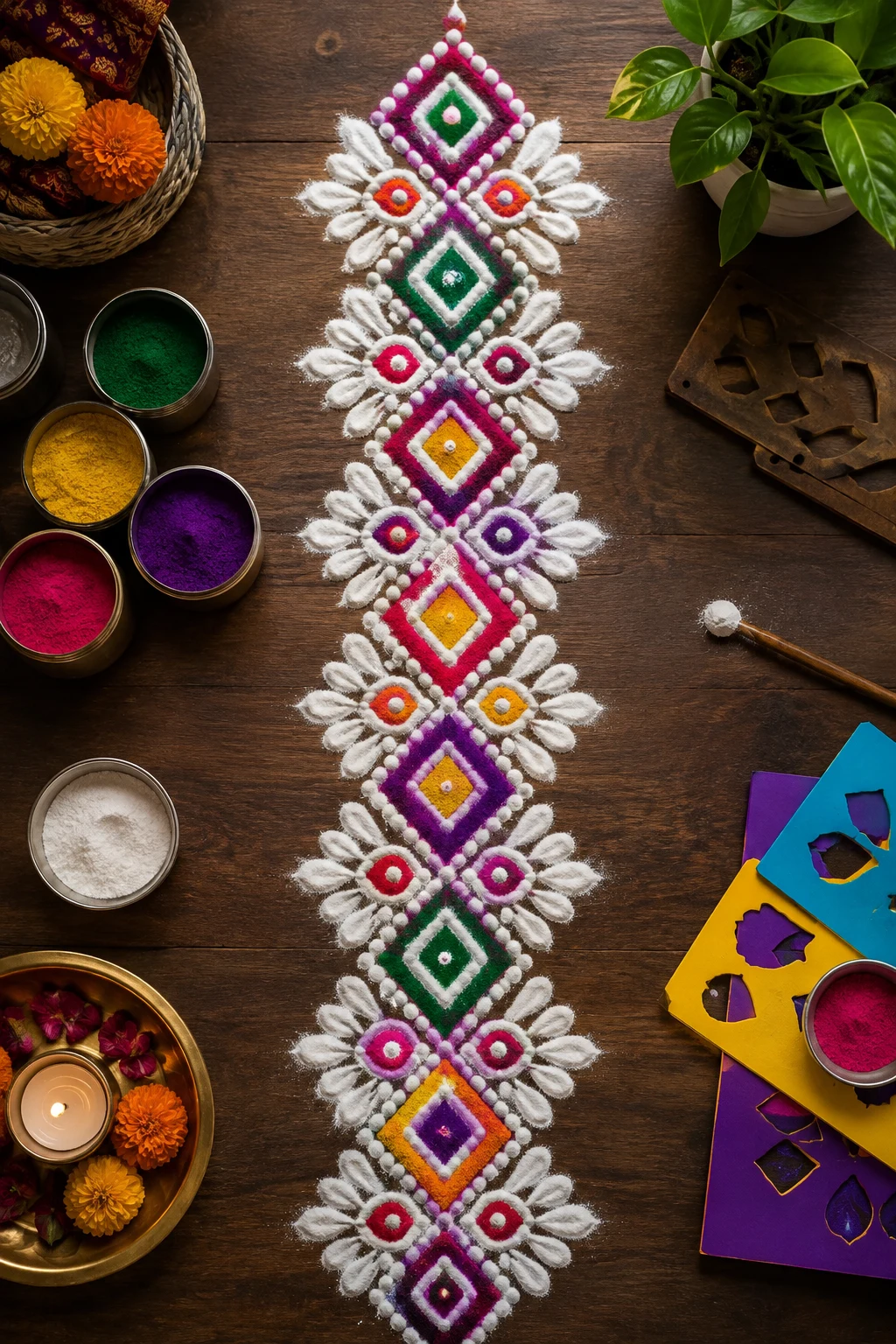 Geometric Diamond Border — free hand rangoli designs with colours style outfit