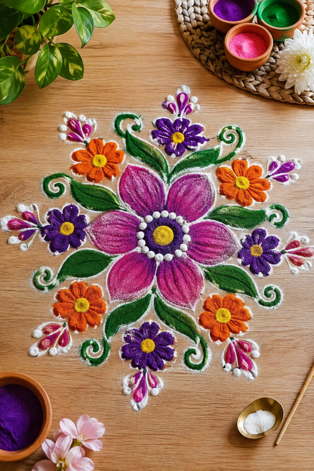Free Hand Flower Rangoli With Colours — free hand rangoli designs with colours style outfit
