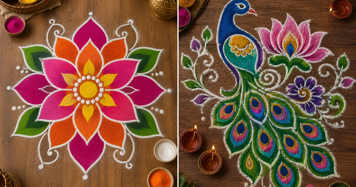 Free hand rangoli designs with colours: 15 Easy DIY free hand rangoli designs with colours