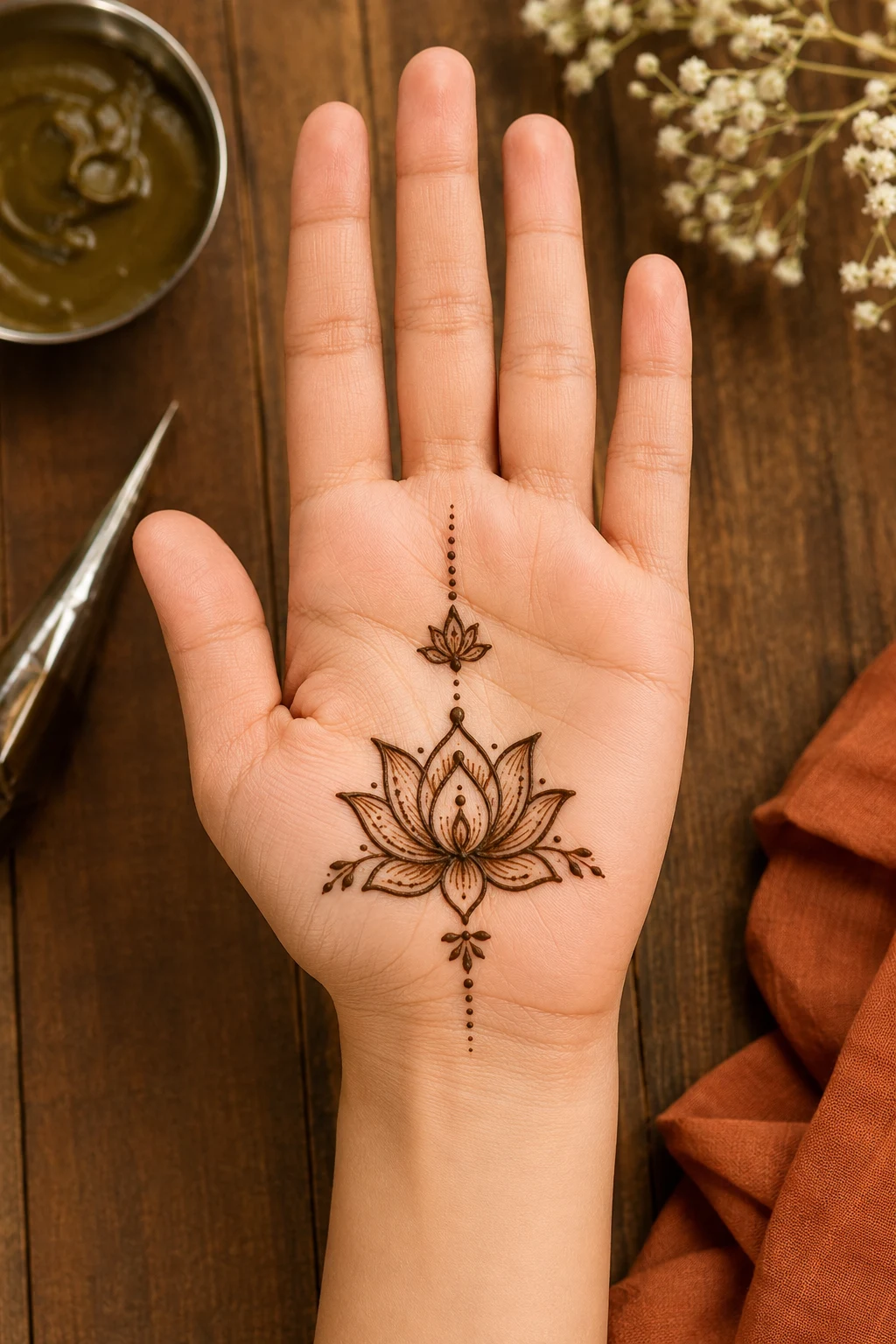 Mini Lotus Palm — front hand mehndi designs simple style outfit