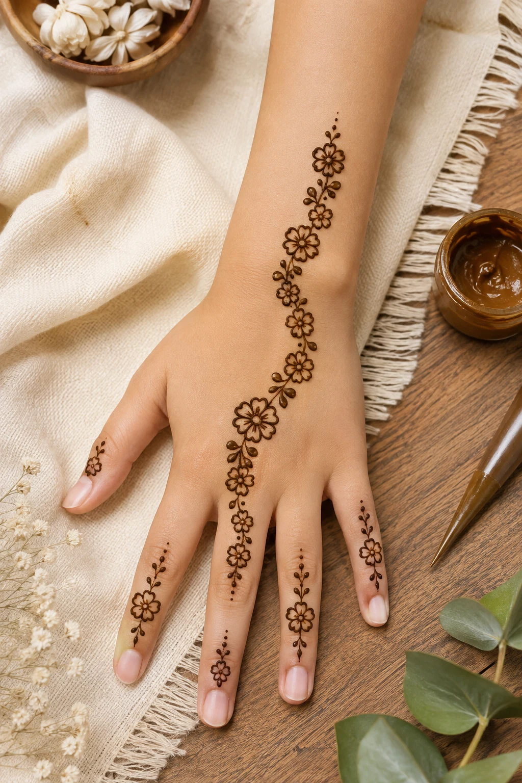 Kids’ Flower Trail — front hand mehndi designs simple style outfit
