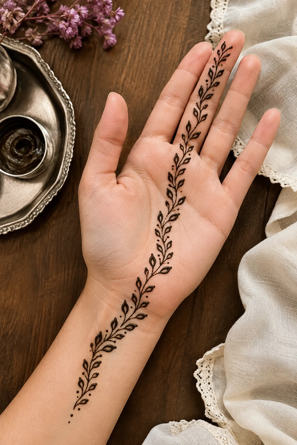 Finger Vine Minimalist — front hand mehndi designs simple style outfit