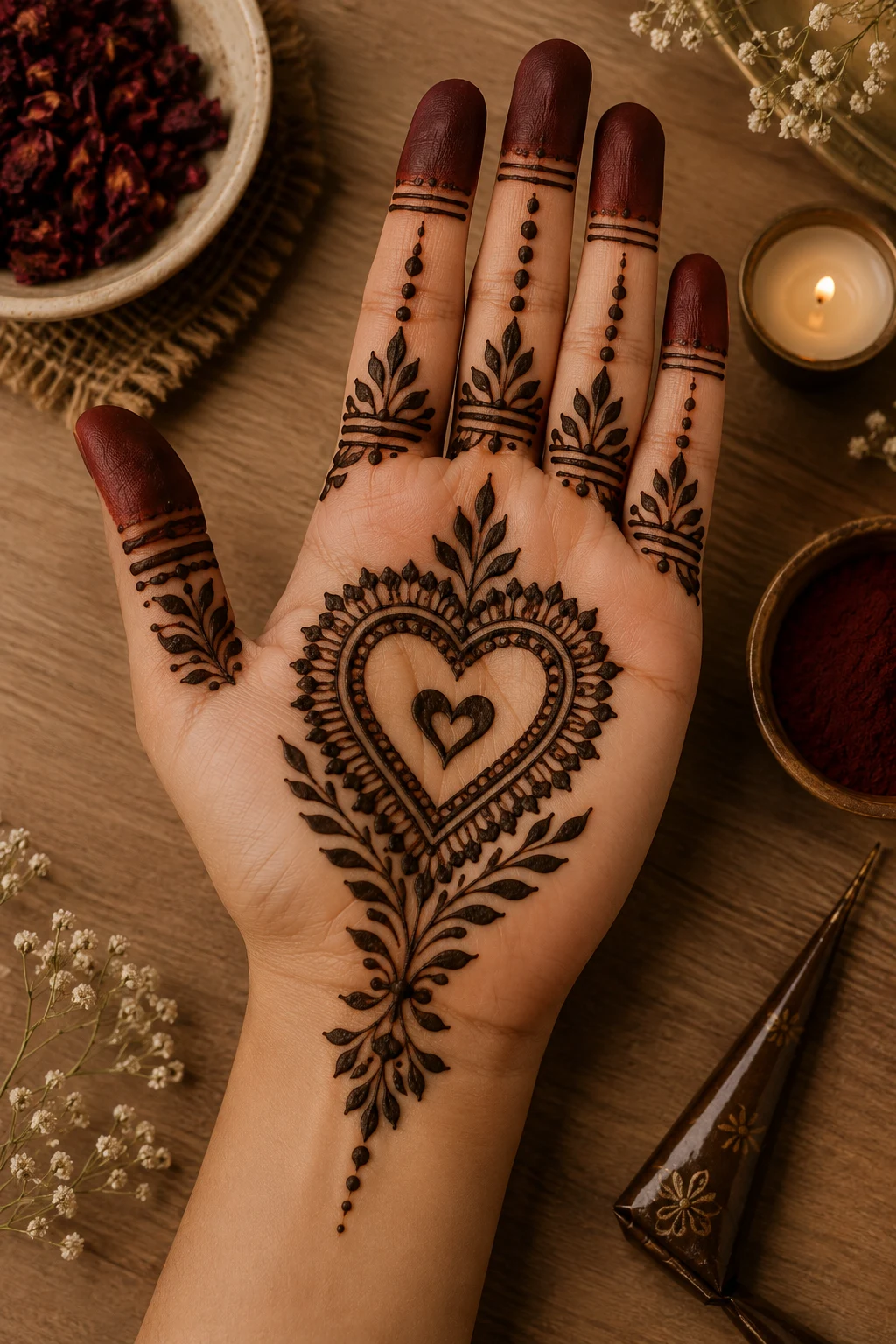 Sweetheart Palm Motif — front hand mehndi designs simple style outfit