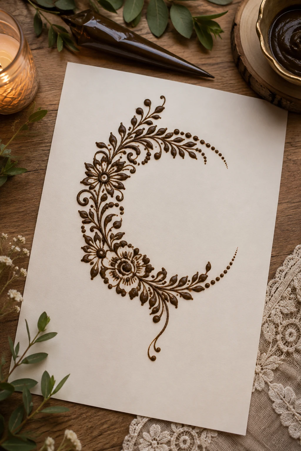 Negative-Space Crescent Vine — front hand mehndi designs simple style outfit