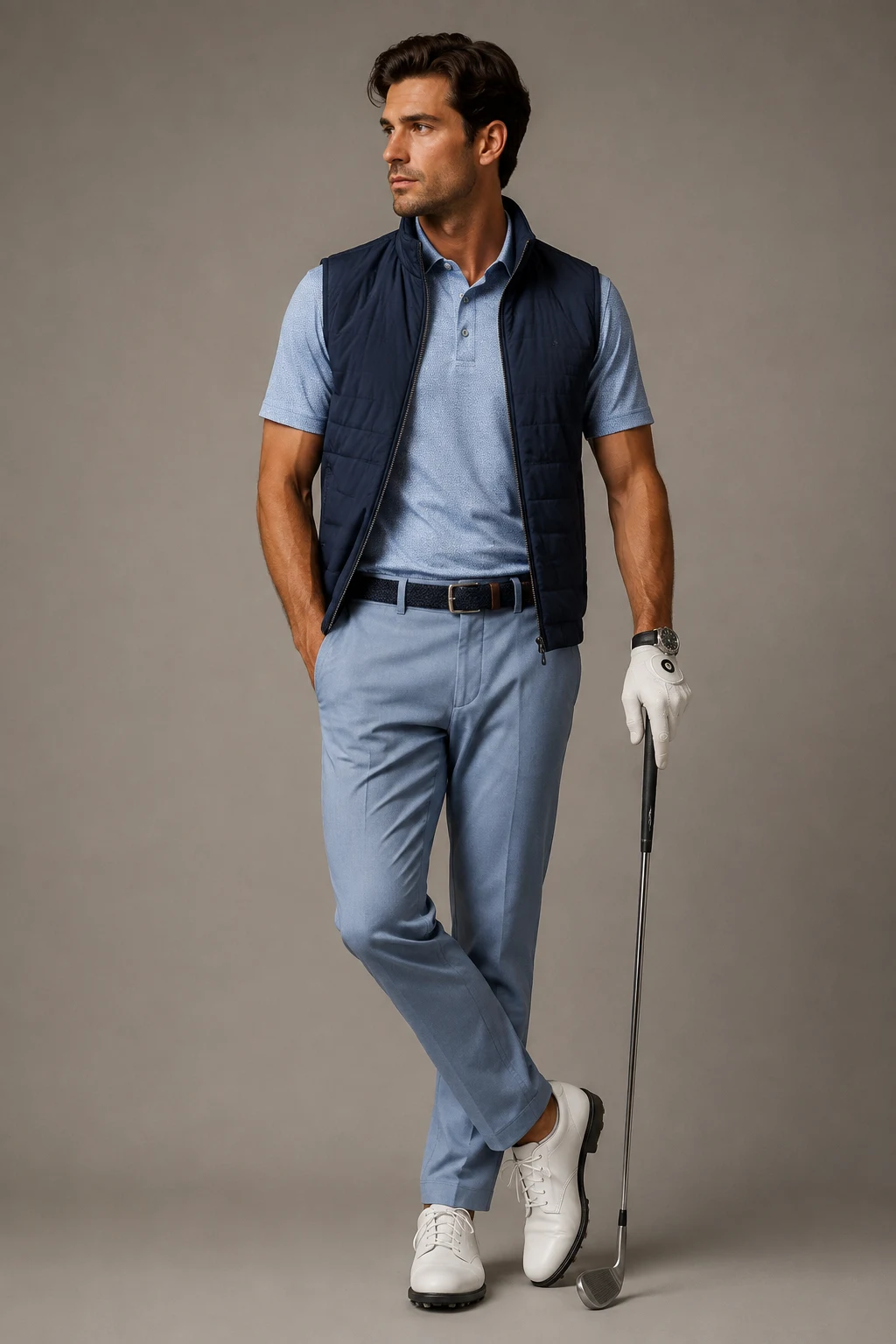The Coastal Blue Golf Look — Golf Outfit Men style outfit, worn by a stylish man