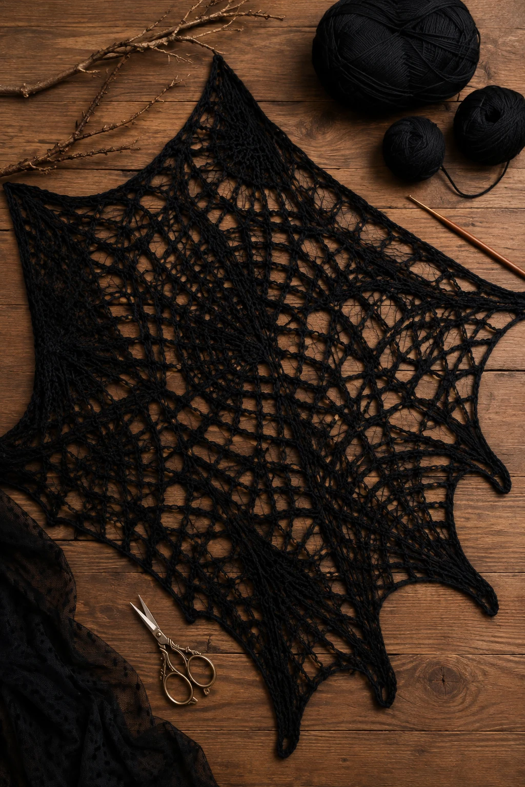 Gothic Spiderweb Shawl — goth crochet ideas style outfit