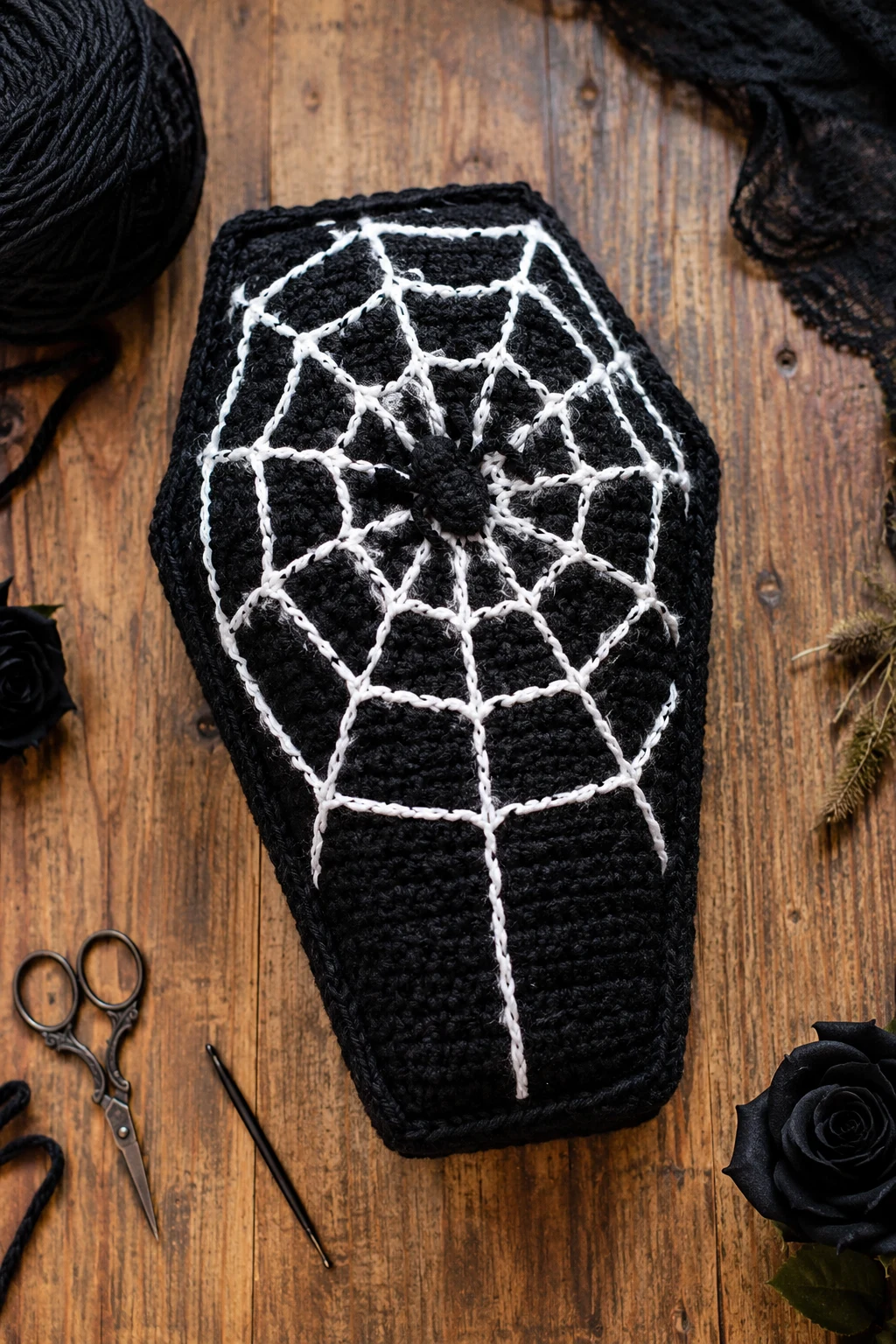Coffin-Shaped Pillow — goth crochet ideas style outfit