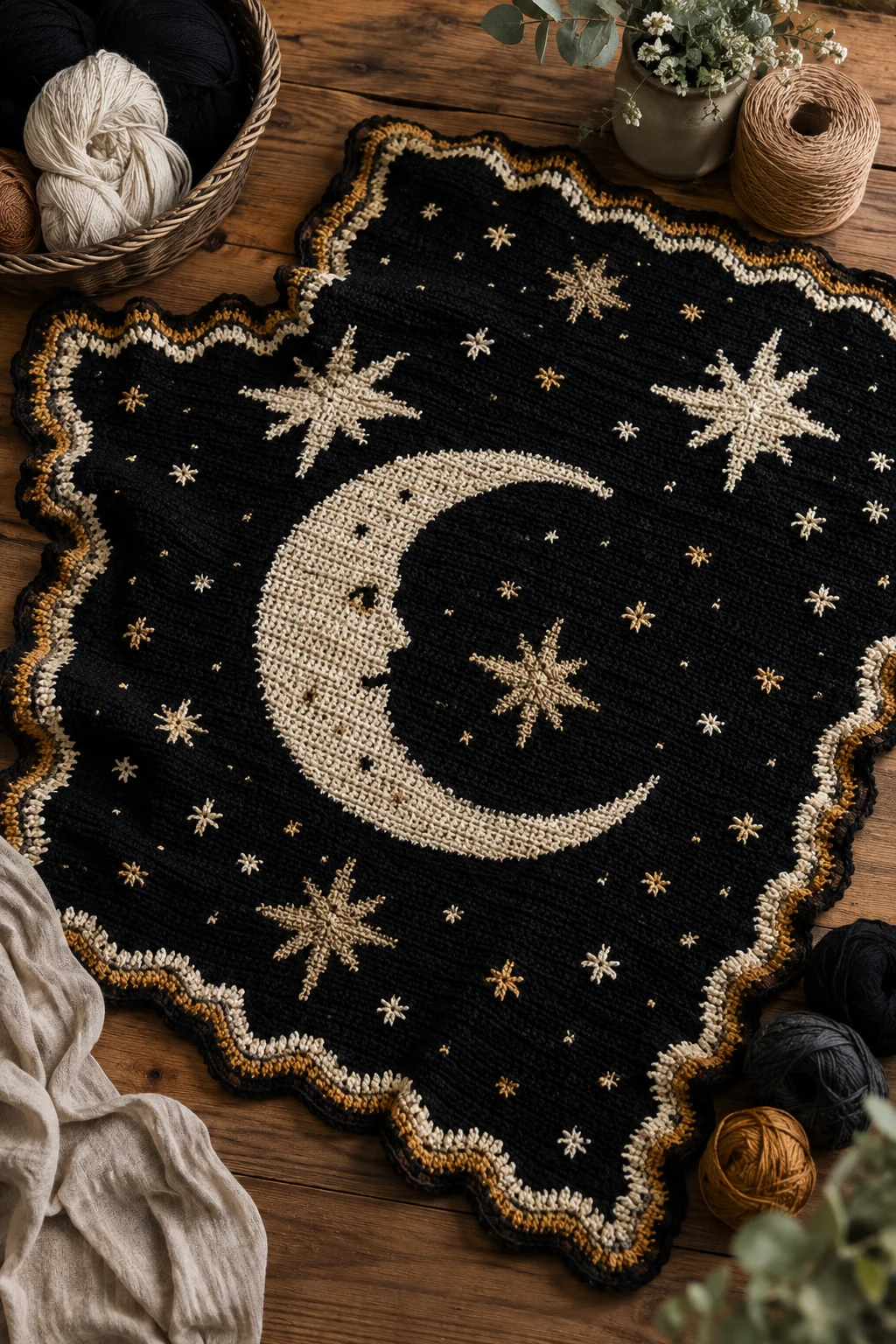 Goth Crochet Patterns for a Moon-and-Stars Blanket — goth crochet ideas style outfit