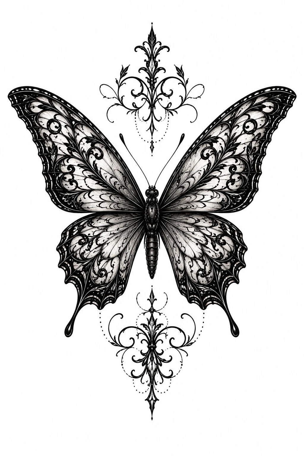 Victorian Blackwork Butterfly — gothic butterfly tattoo style outfit
