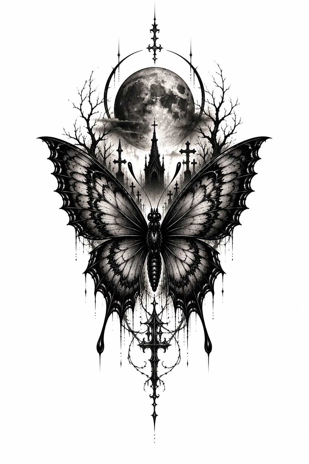 Cemetery Moon Butterfly — gothic butterfly tattoo style outfit
