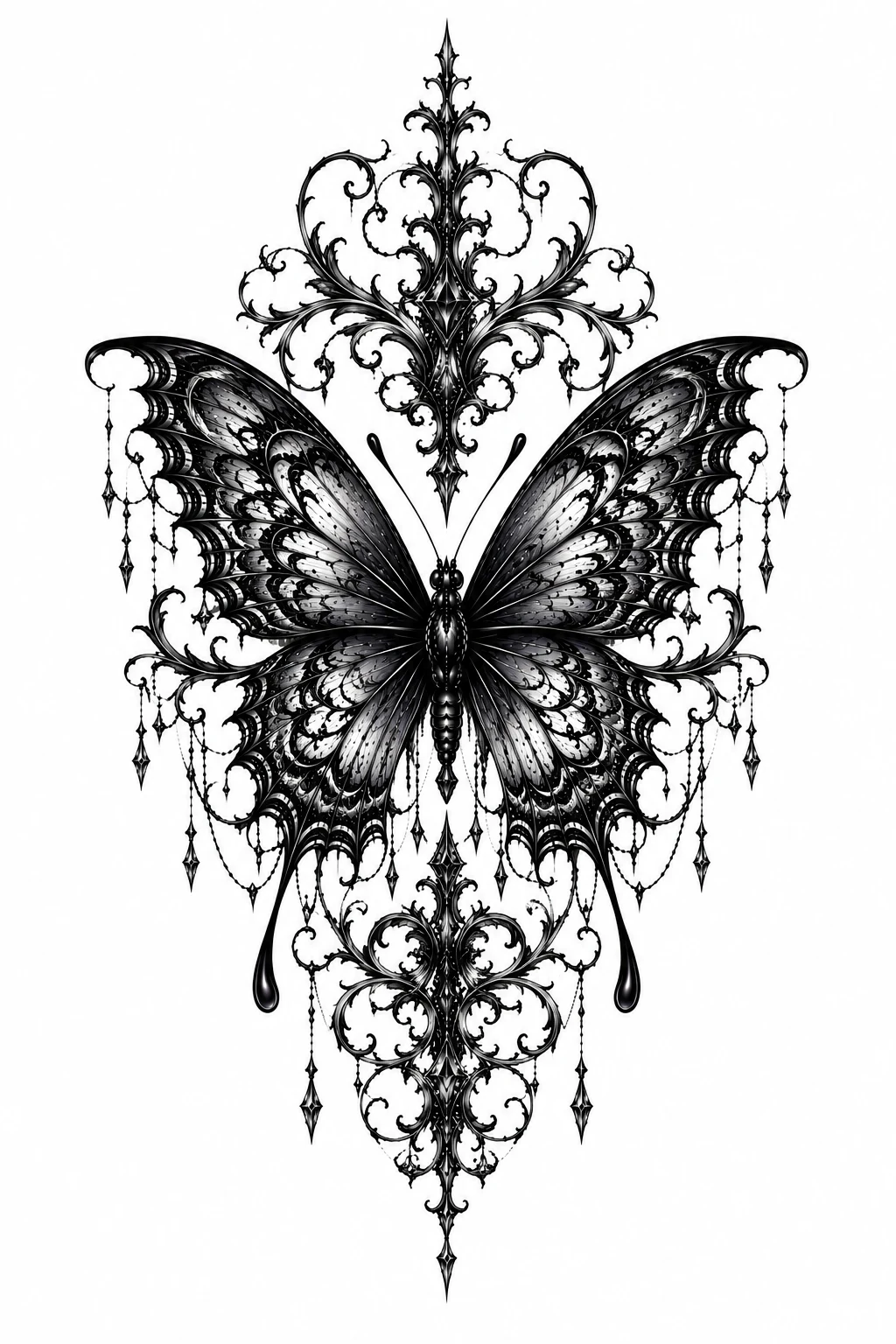 Gothic Butterfly With Ornate Filigree — gothic butterfly tattoo style outfit