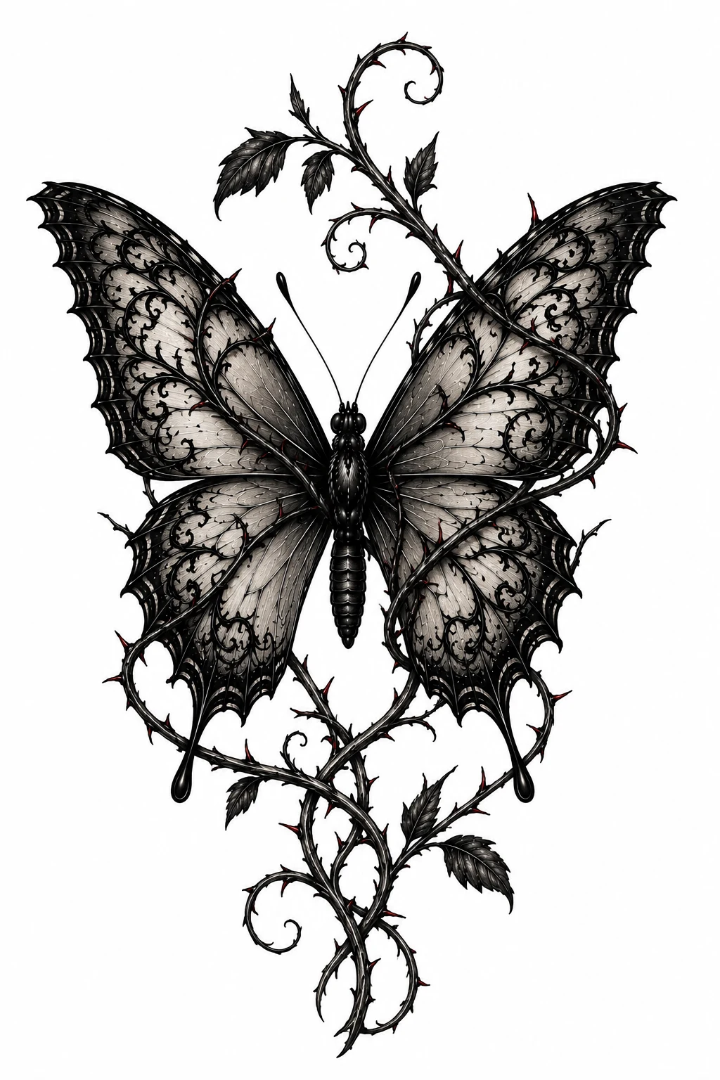 Thorn-Wrapped Wings — gothic butterfly tattoo style outfit