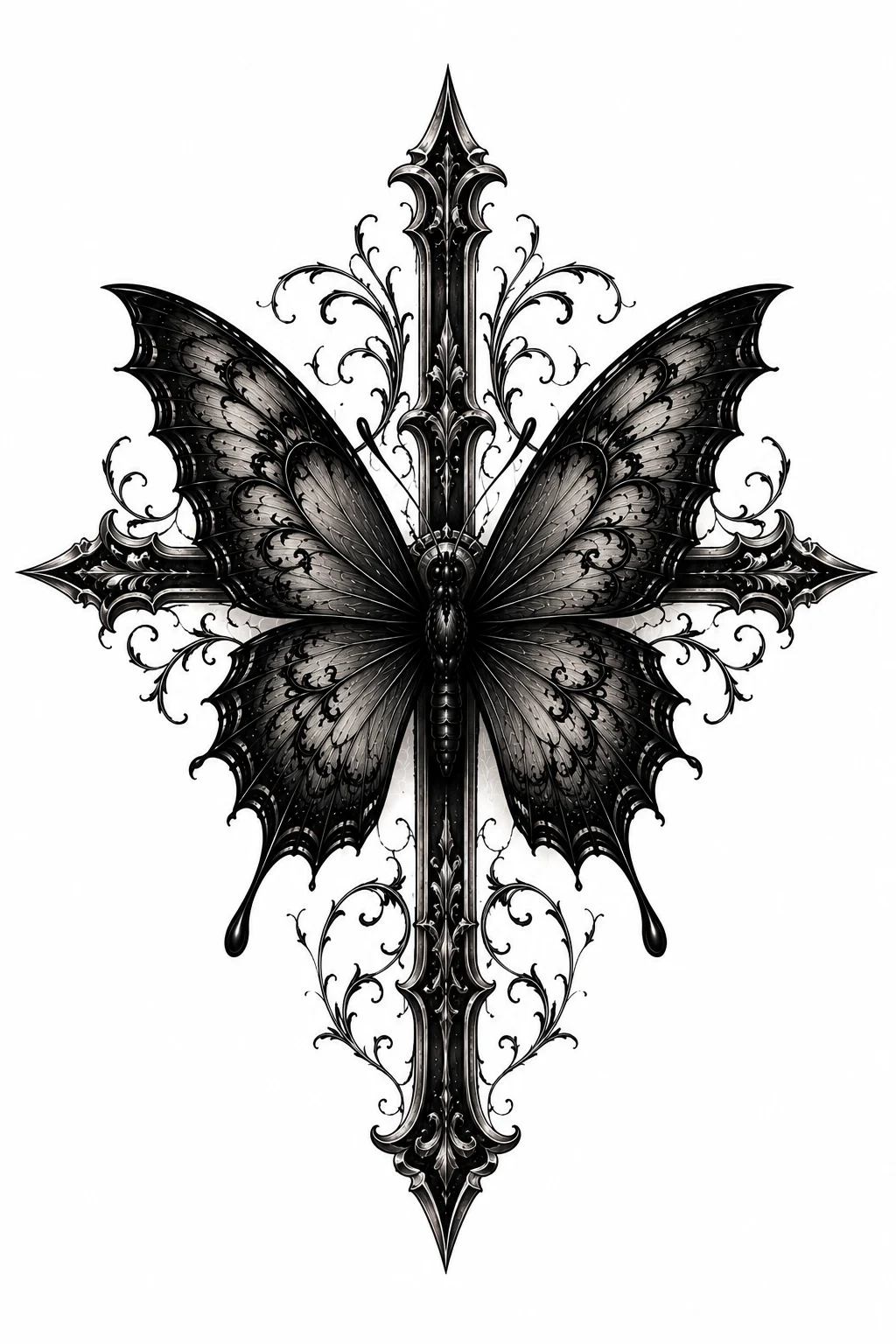 Black Butterfly With a Gothic Cross — gothic butterfly tattoo style outfit