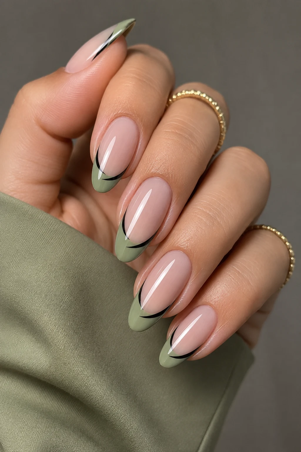 Sage French Twist — green and black nail ideas style outfit