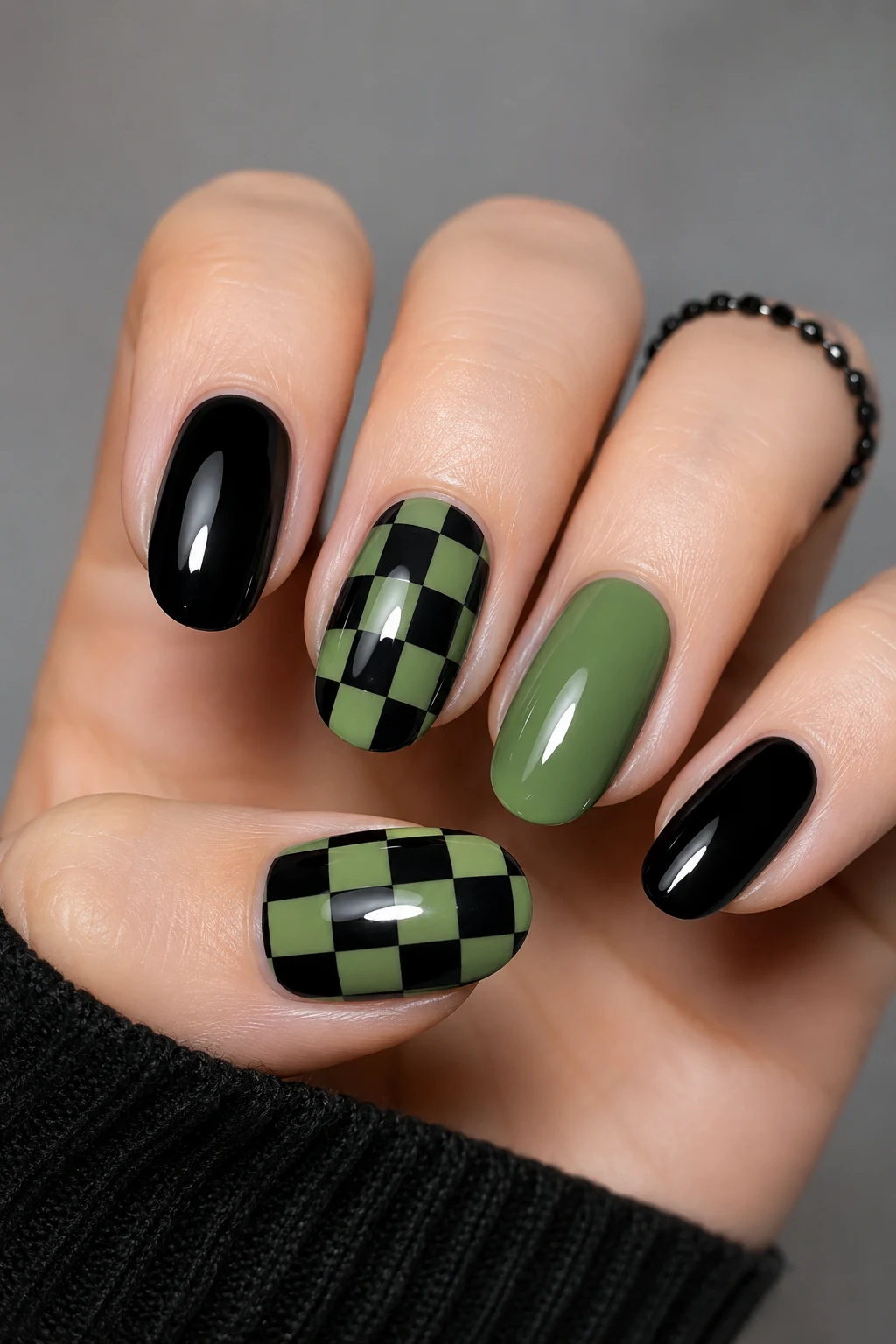 Checkerboard Chic: Green and Black Nail Ideas with Retro Style — green and black nail ideas style outfit