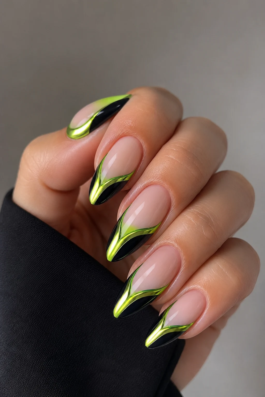Lime Chrome Edge — green and black nail ideas style outfit
