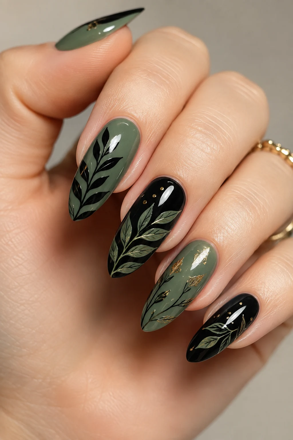Botanical Leaf Art — green and black nail ideas style outfit
