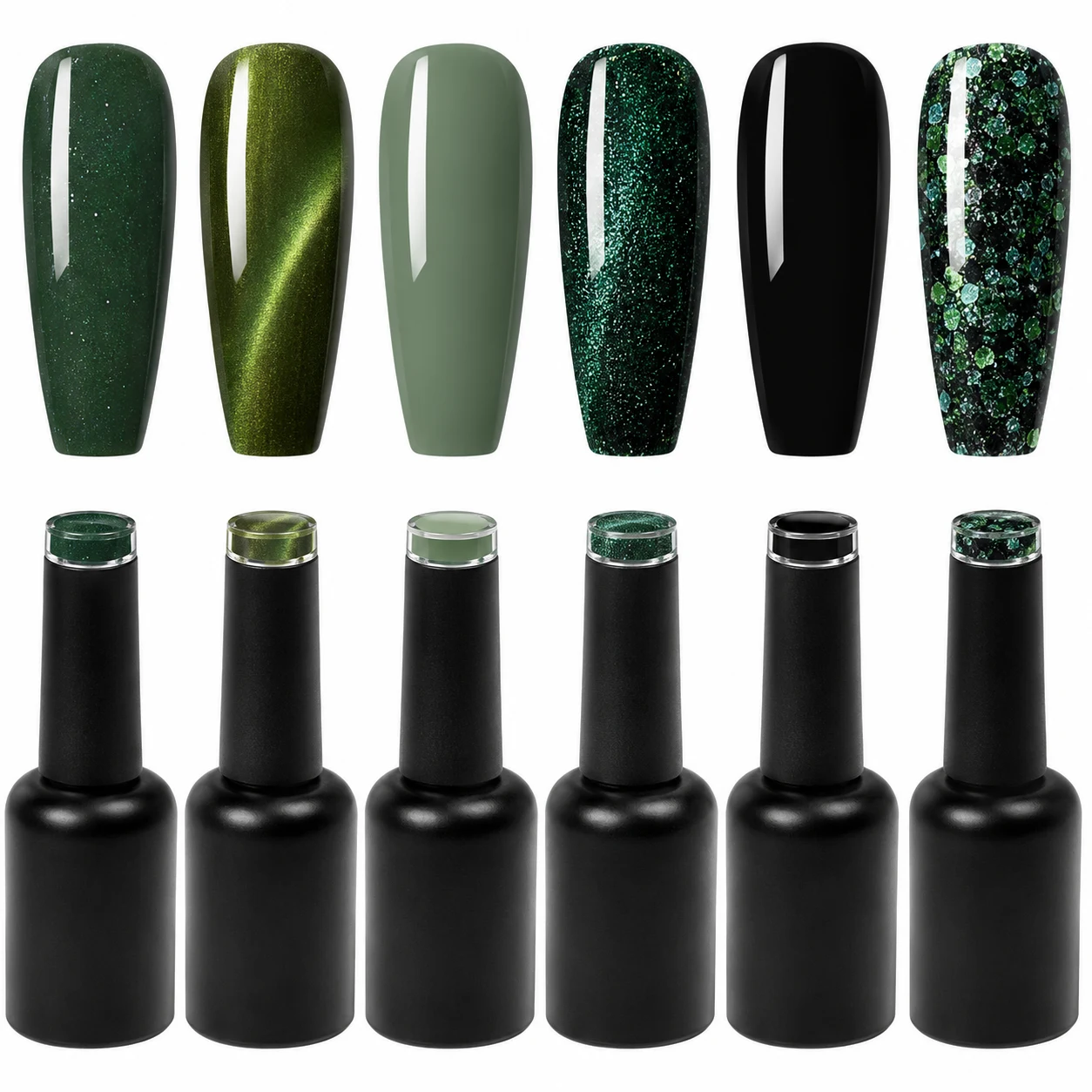 Beetles Green Black Gel Nail Polish Set (6 Colors)