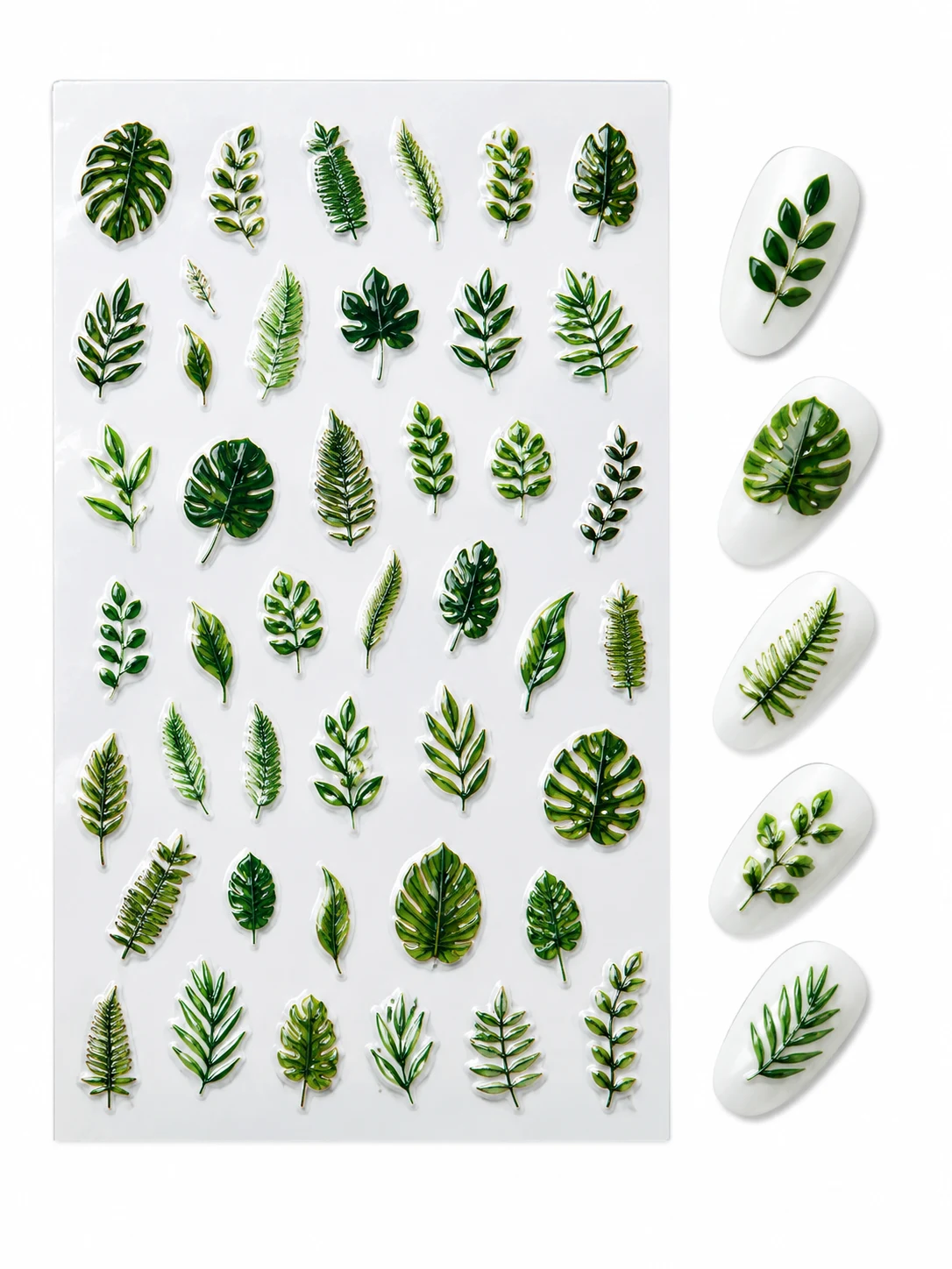 5D Embossed Green Leaf Nail Art Stickers