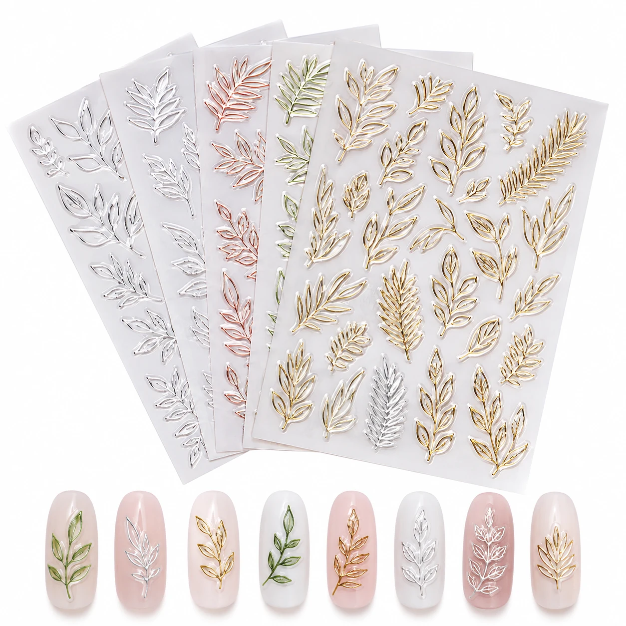 5D Embossed Leaf Nail Art Stickers