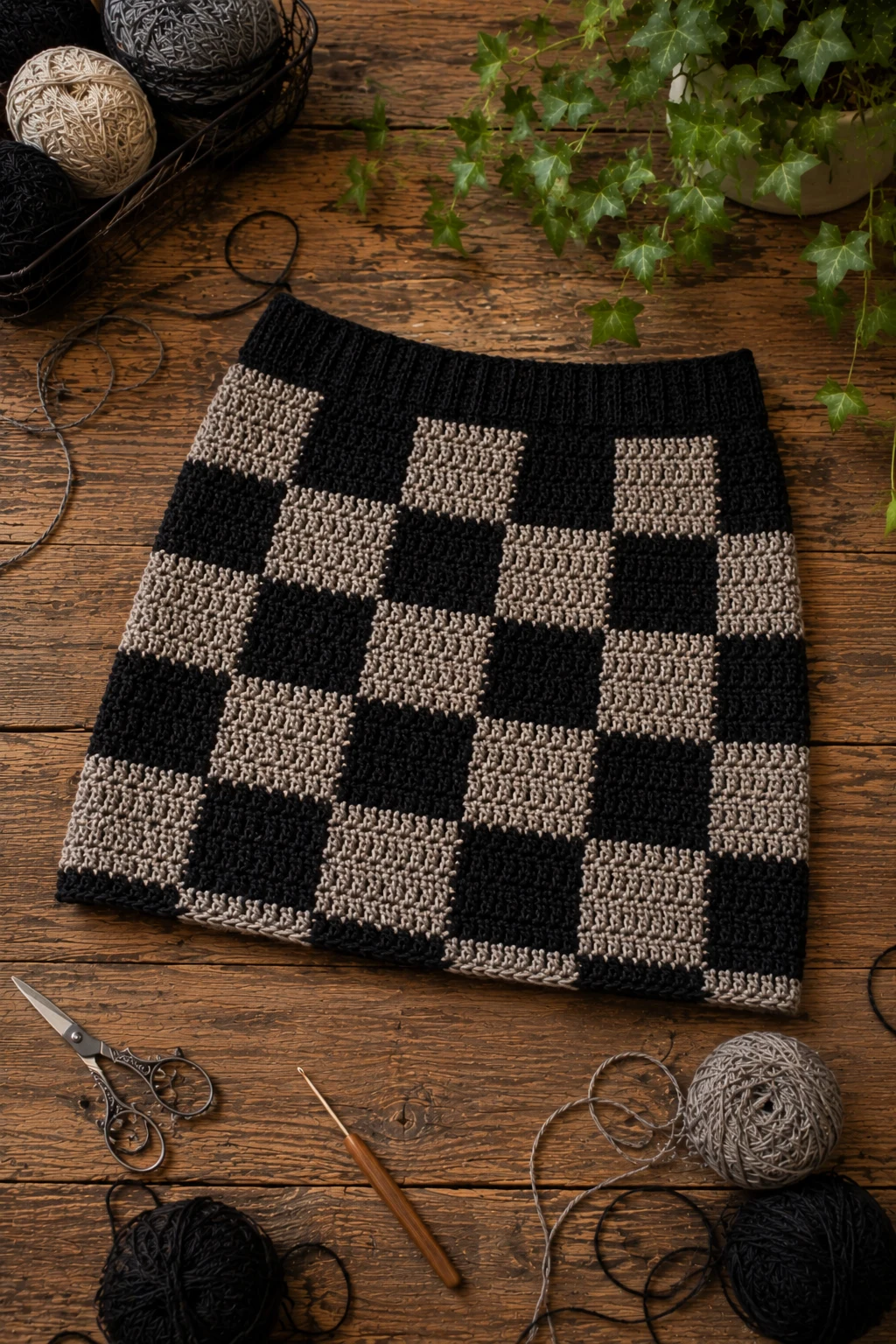 Checkerboard Crochet Mini Skirt — grunge crochet ideas style outfit