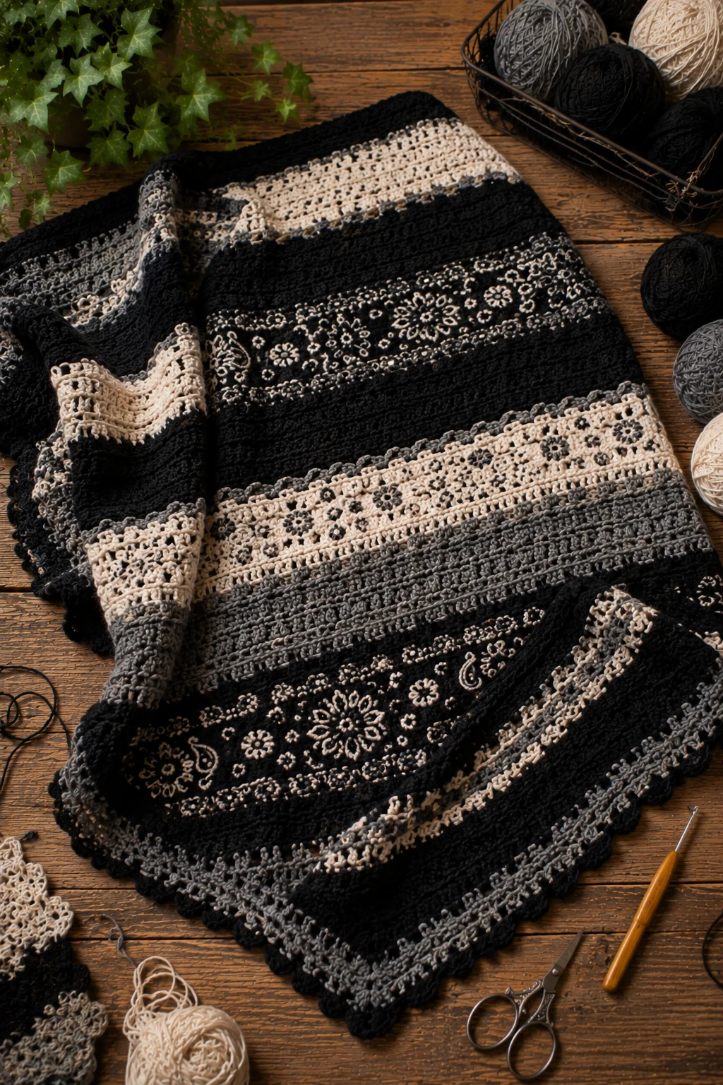 Grunge Crochet Blanket With Bandana Stripes — grunge crochet ideas style outfit