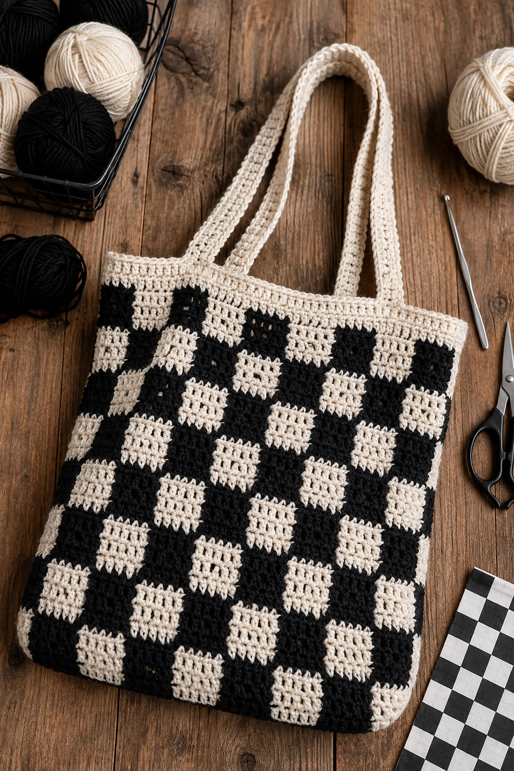 Checkerboard Grunge Crochet Tote — grunge crochet ideas style outfit