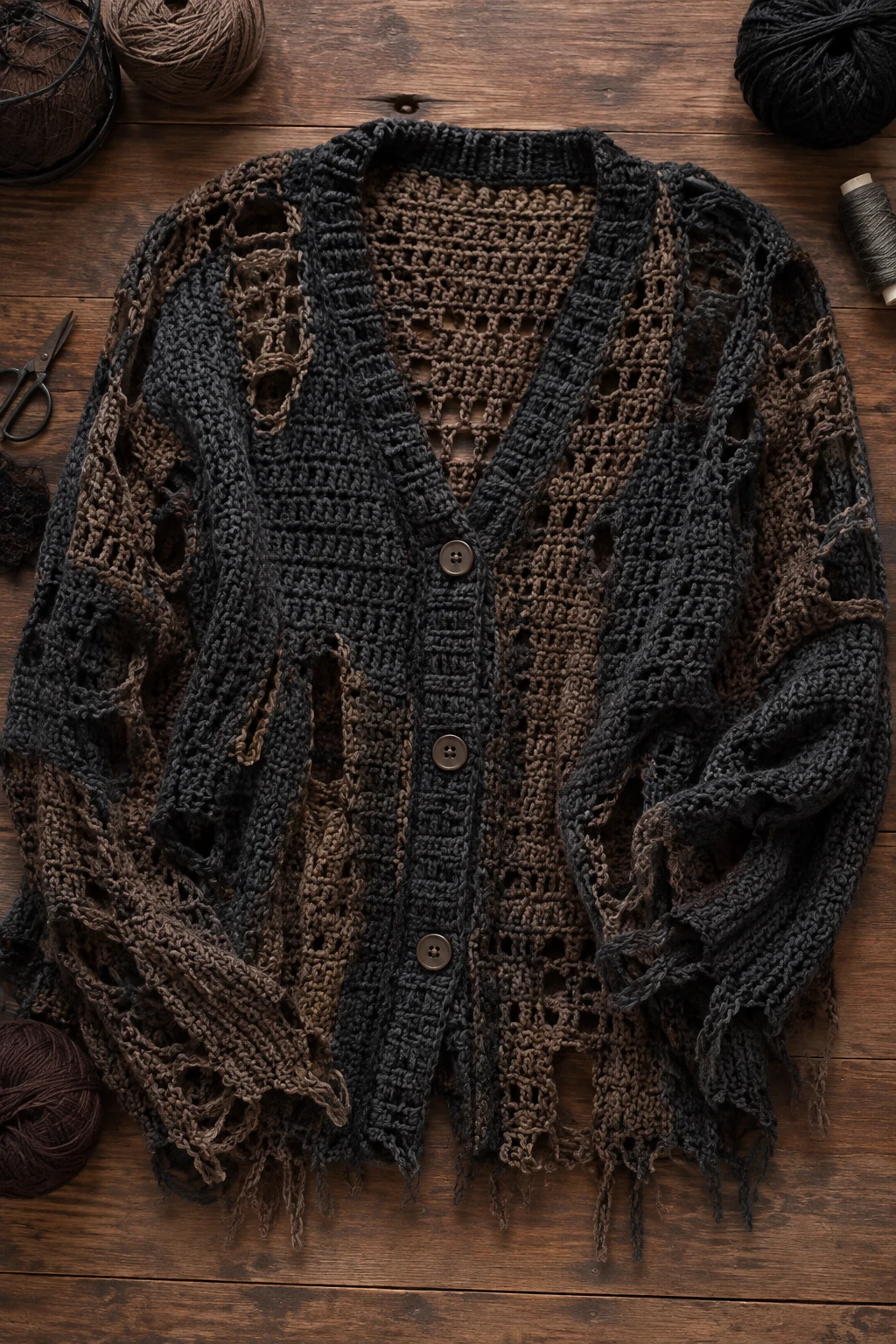 Distressed-Look Grunge Crochet Cardigan — grunge crochet ideas style outfit