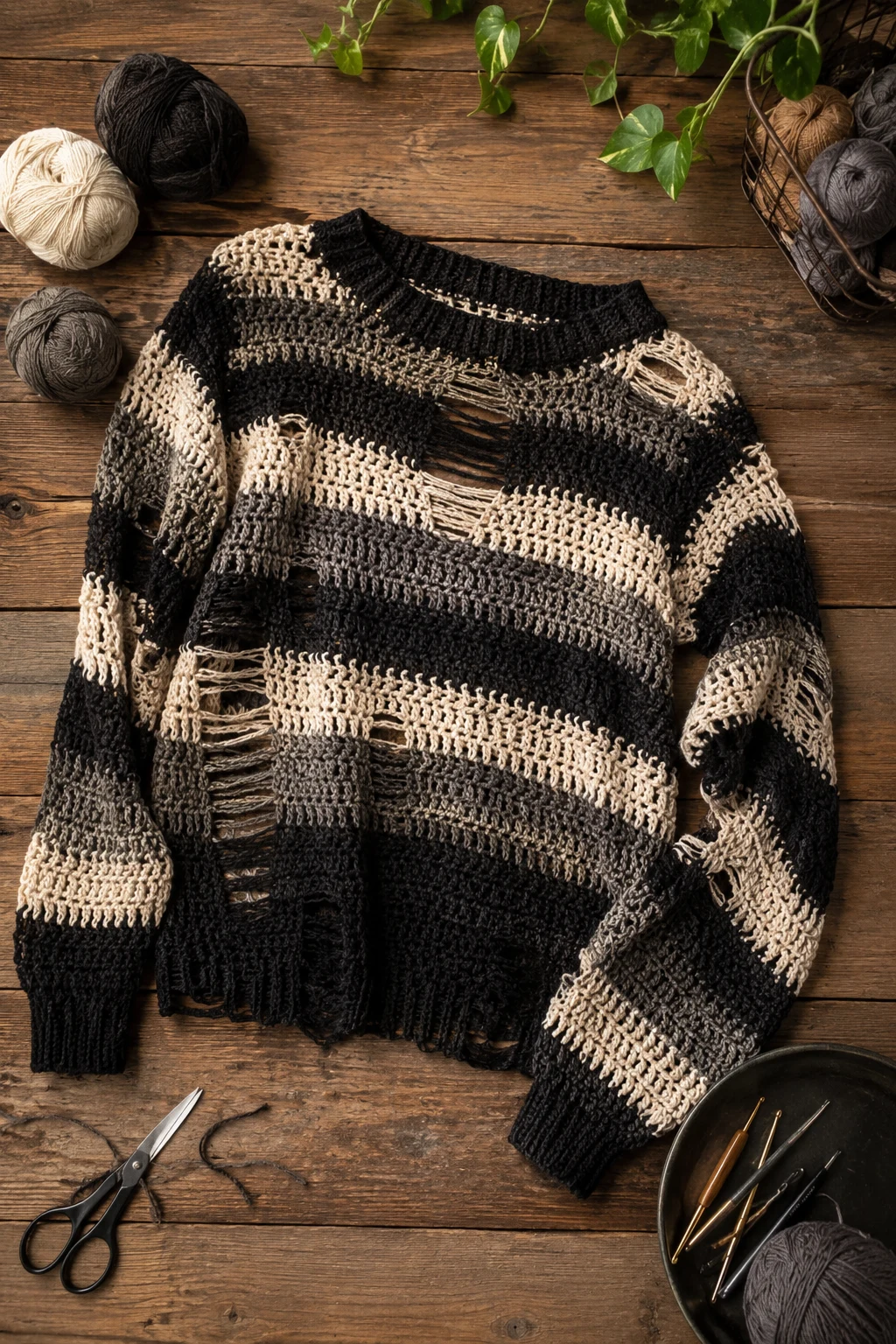 Striped Grunge Crochet Sweater — grunge crochet ideas style outfit