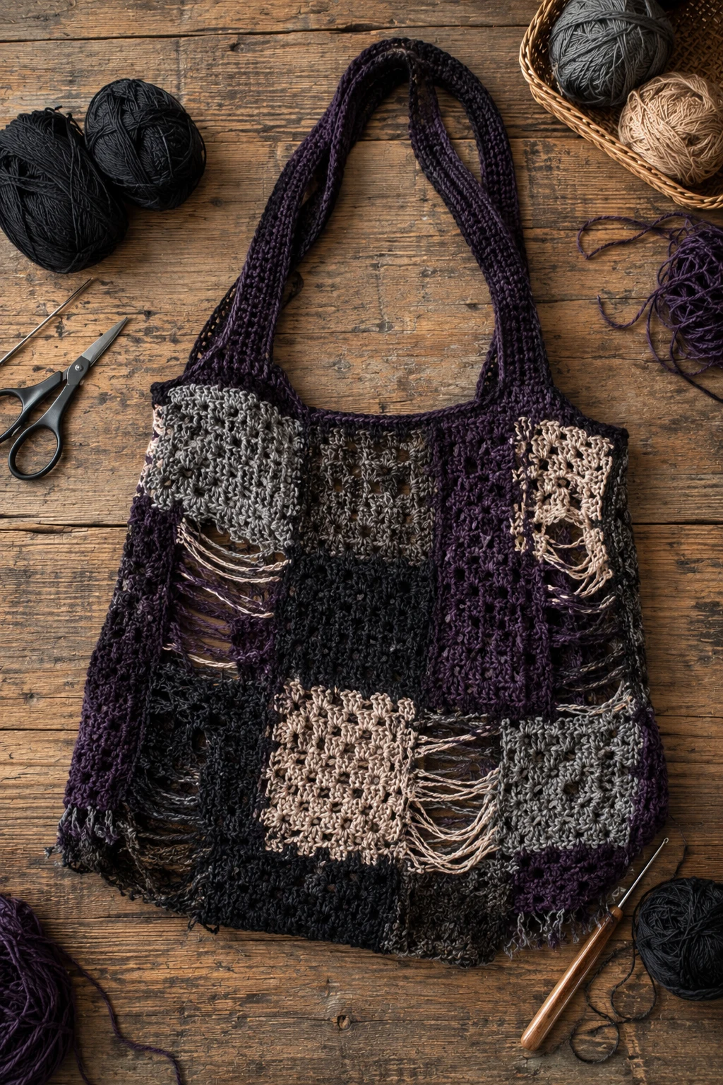Patchwork Grunge Crochet Bag — grunge crochet ideas style outfit