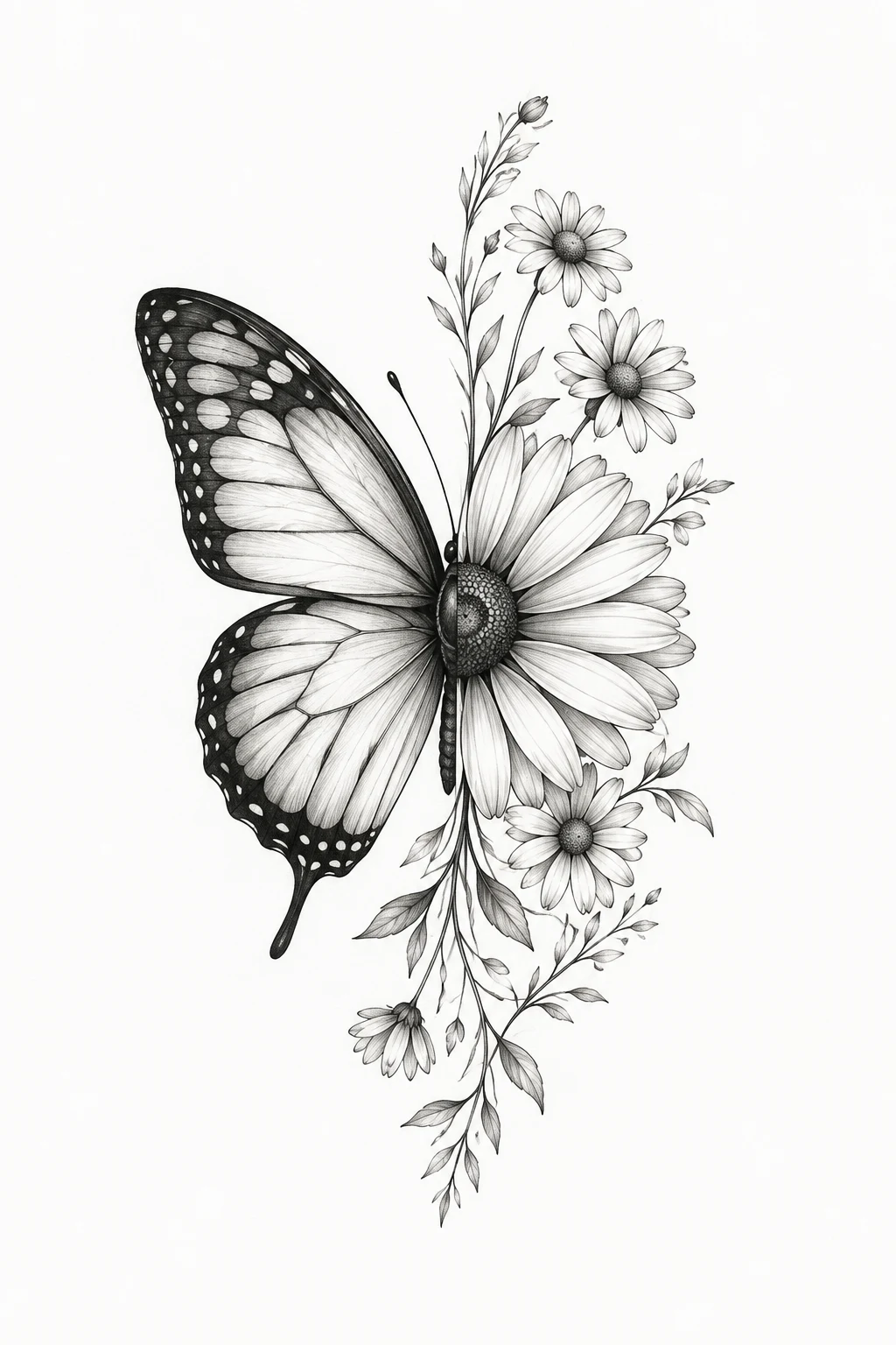 Minimalist Daisy Butterfly — half butterfly half flower tattoo style outfit