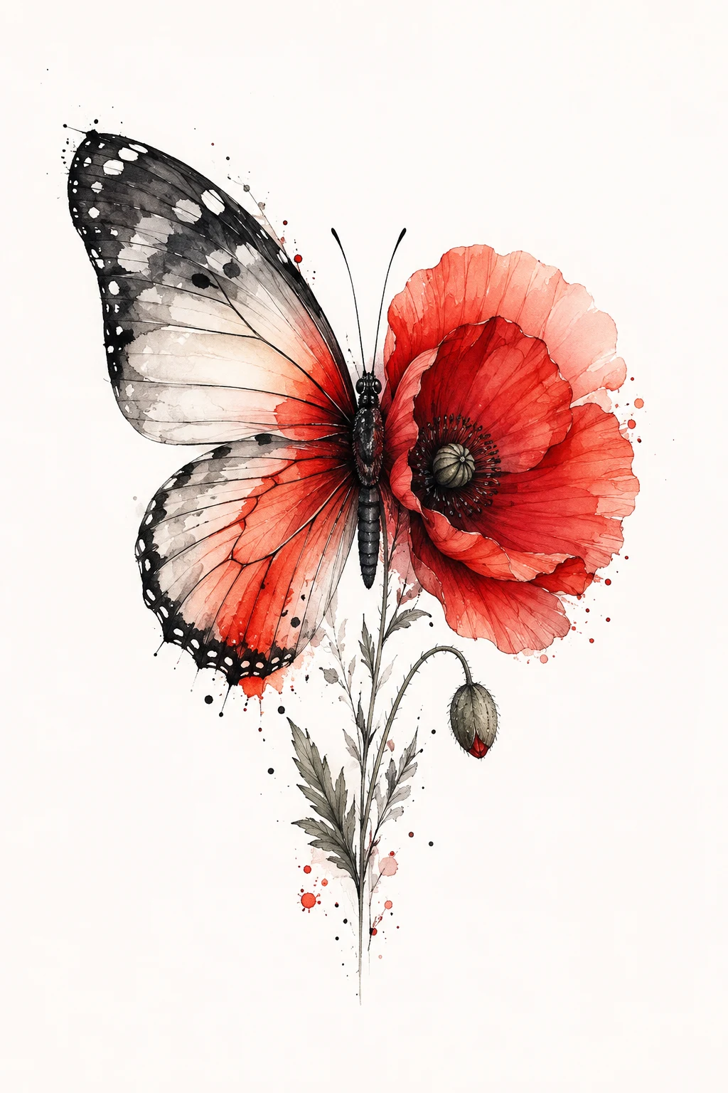Watercolor Butterfly With Poppy — half butterfly half flower tattoo style outfit